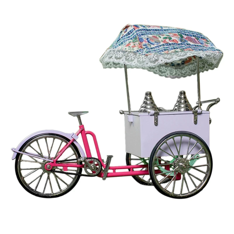 

1/10 Alloy Diecast Tricycle Creativity Ice Cream Truck Van Bike Model
