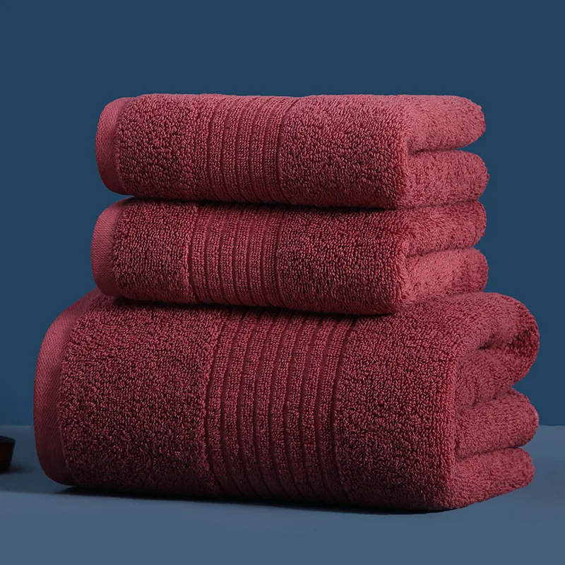 

3PCS Towel Set 100% Cotton Solid Color Bathroom Towels Quick-Dry Thicken Soft Shower Face Towels Absorbent Beach Towel Washcloth