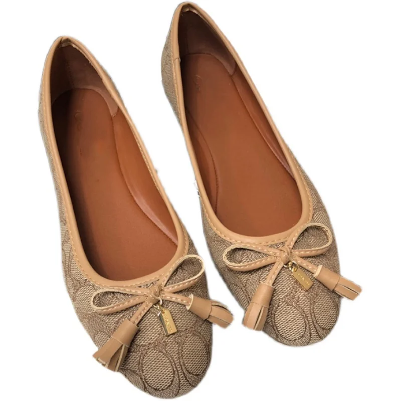 Europe and America Slip on Round Head Shallow Flat Women's Shoes Bowknot Lefu Shoes Cover Foot Loafer Shoes