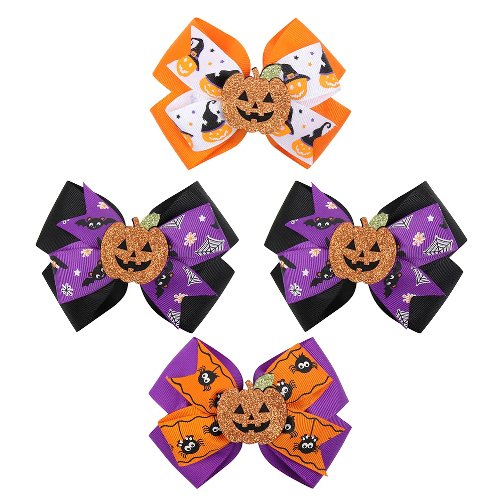 

4 Pcs Witch Hat Barrettes Hair Clips Toddler Girls Baby Bows Tie Thread Cloth Kids Halloween Women Child