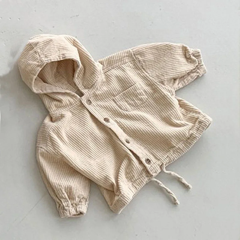 

Spring Autumn Children Hooded Coats Korean Style Cardigan Boys and Girls Denim Corduroy Loose Jackets Baby Toddler Outwear
