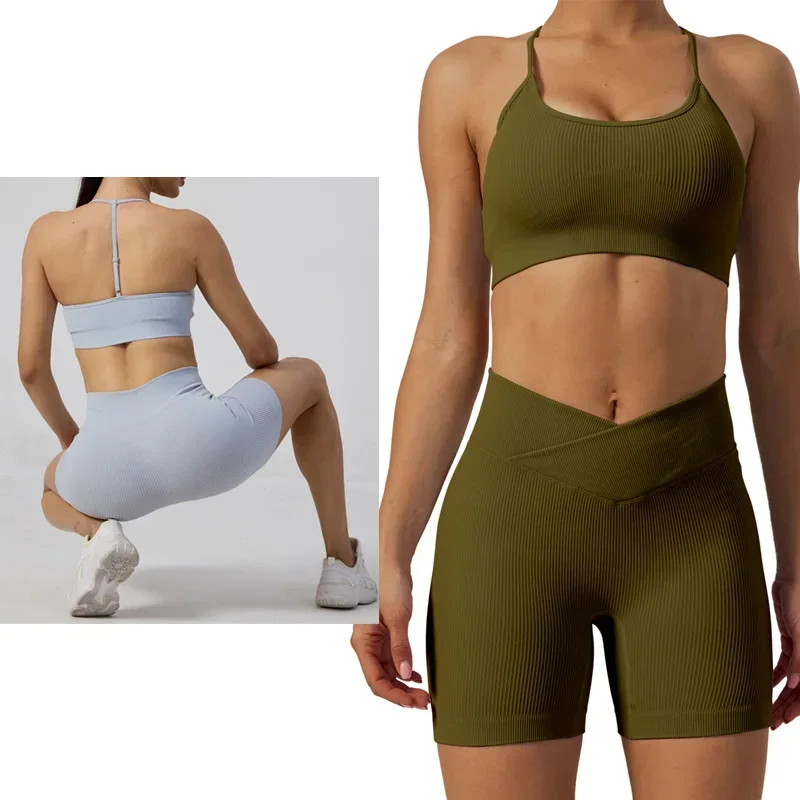 

Костюм женский с бюстгальтером для йоги, спортивный комплект из двух предметов, одежда для активного отдыха, сексуальные леггинсы для бега, тренировок, тренажерного зала, женские бесшовные леггинсы для фитнеса