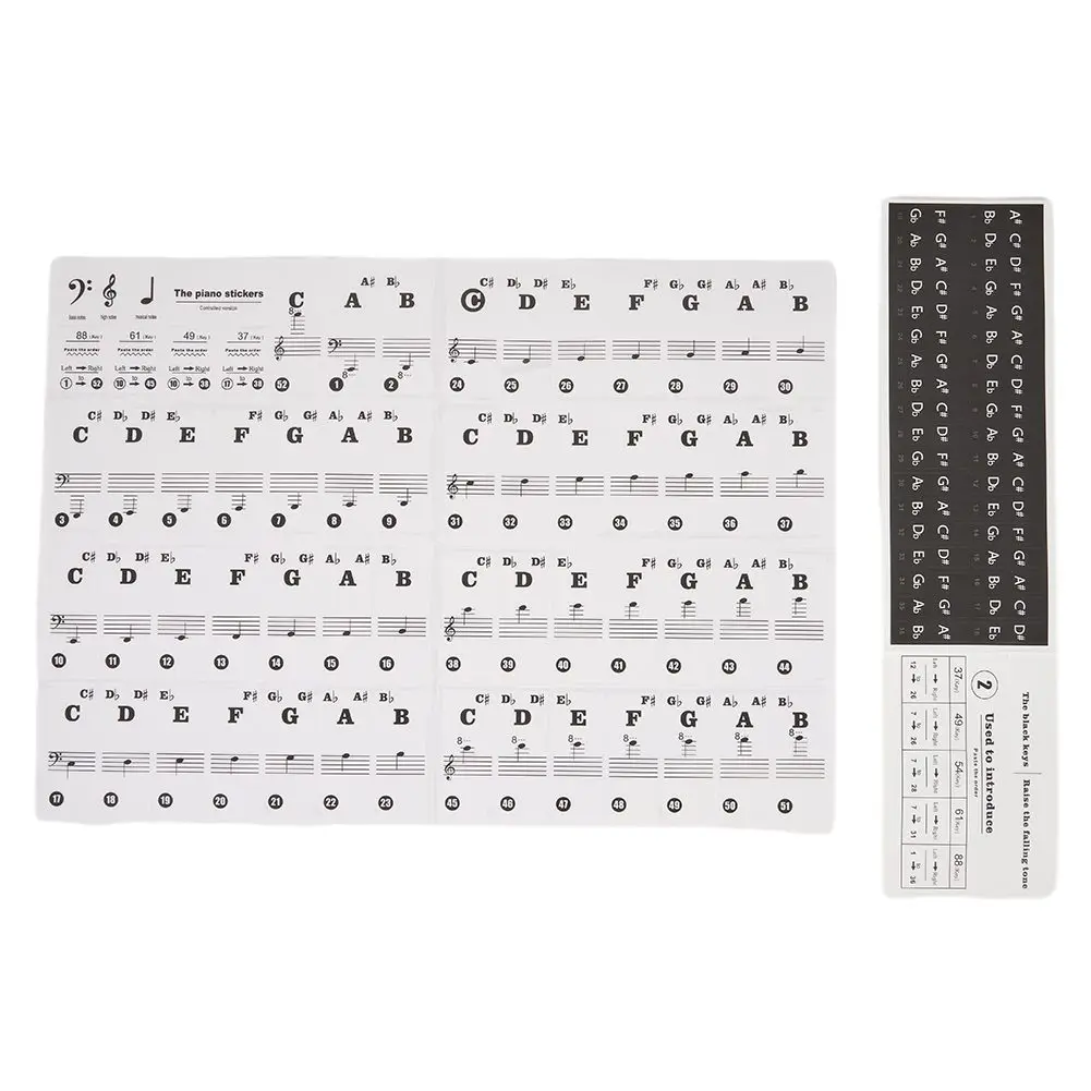 

Music Keyboard Piano Educational Clear Laminated Stickers For 88/61/54/49 Key Electronic Piano Stave Note Sticker Symbol