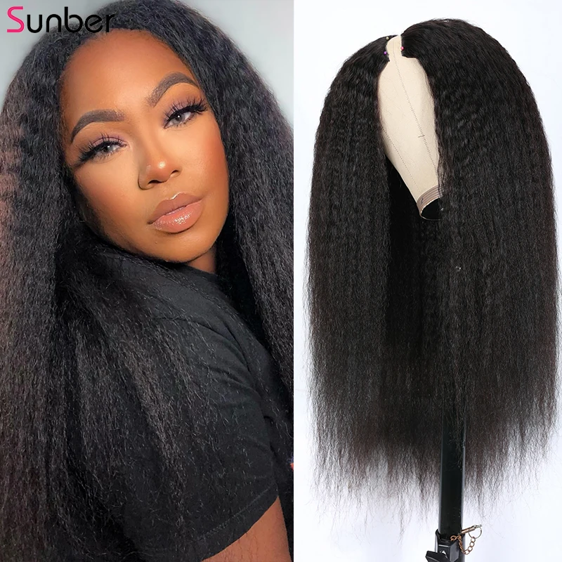 

Kinky Straight V Part Wig 100% Human Brazilian Hair NO Leave Out No Sew In Glueless Upgrade U Part Wigs Sunber Remy Hair