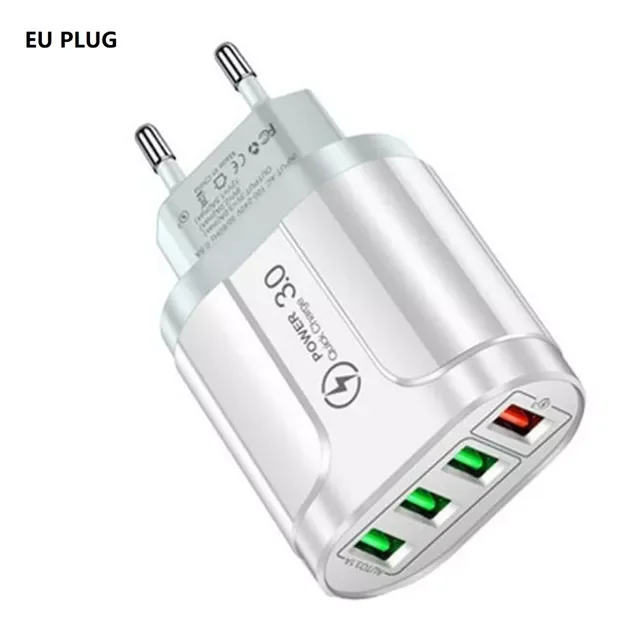 

USB Fast Charger QC 3.0 Wall Charging For iPhone 12 11 For Samsung for Xiaomi Mobile 4 Ports EU US Plug Adapter Travel
