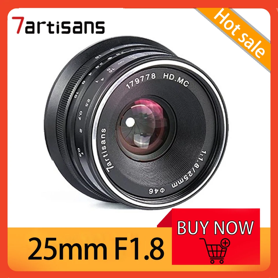 

7Artisans Camera Lens MF 25mm F1.8 APS-C Portrait Standard Fixed Focus 68 ° Small Wide Angle Prime Lens for Nikon Sony E/Fuji FX