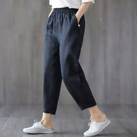 2022 new cotton linen pants women spring summer solid color harem pants woman elastic waist loose casual trousers ladies