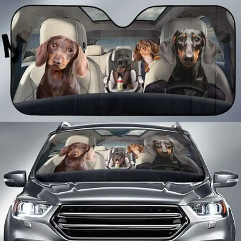 

Dachshund Family Funny Safe Driver Auto Sun Shade Customized Gift Car Accessories, Custom Animal Pattern Sunshade