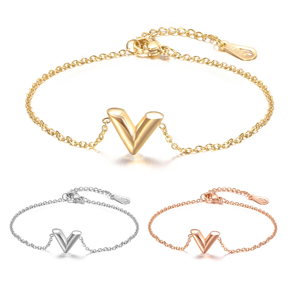 

Letter V Bracelets Stainless Steel V Chain Necklace For Women Fashion V Earrings Jewelry Link Pendant Choker Necklace Party Gift