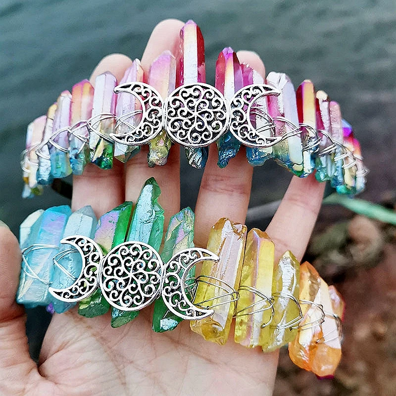 

Natural Chakra Crystal Point Hair Crown Accessories for Women Moon Goddess Witch Crown Hair Headpiece Wire Wrapped Combs 1pc