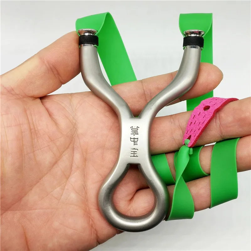 Titanium Steel Recurved Flat Leather Head Over-the-top Slingshot 304 Stainless Cold Bend Outdoor Hunting Catapult Tool |