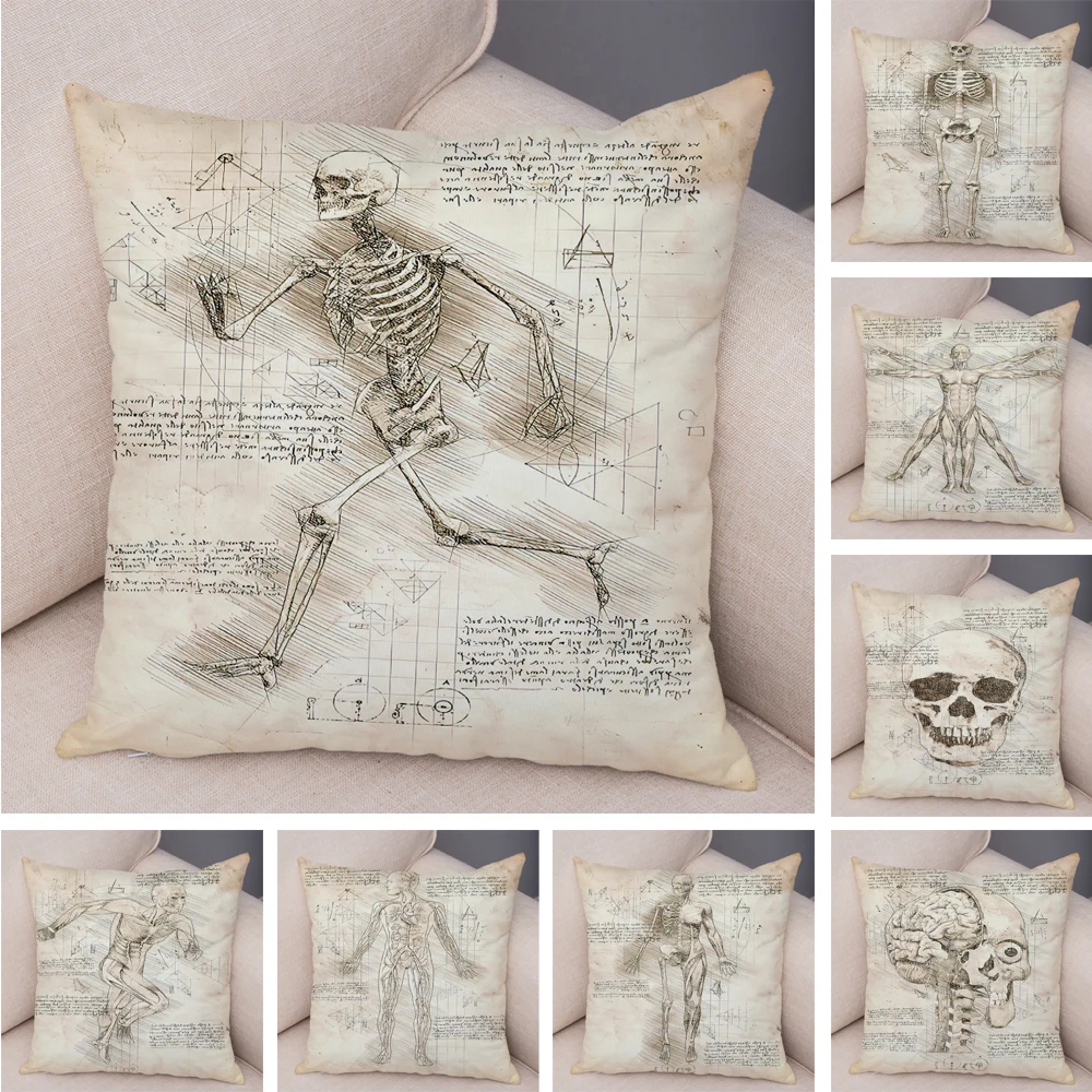 Sketch Anatomy Physiology Pillowcase The Body Structure Geometric Printed Pillow Case for Home Car Sofa Soft Plush Cushion Cove