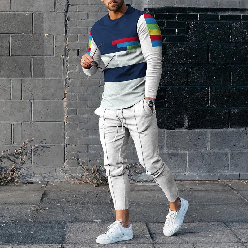 2023 New Men's 2 Piece Set Trousers Tracksuit 3D Printed Autumn Joggers Long Sleeve T Shirt+Pants Casual Street Sport Clothes