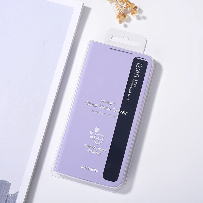 

Чехол-книжка для Samsung Galaxy S21FE s21fe S21 FE, умный противоударный кожаный чехол с боковым окошком и прозрачным обзором