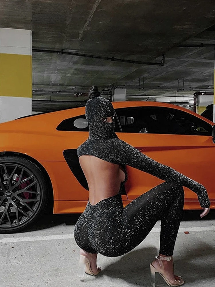 Women Autumn Winter Long Sleeve Backless Bodycon Soild Color Black Jumpsuit Romper Playsuit 2020 Fall Clothes Streetwear