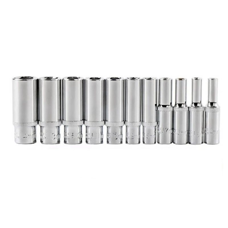 

11Pc 1/4 Socket Set Adapter Long Sockets 4-14mm Deep Socket Tool Heads Torque Spanner Ratchet Socket Wrench