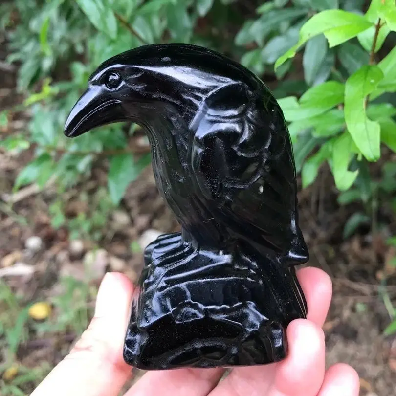 

1PCS Natural Obsidian Stone Craft Statues Crow Animal Sculpture Bird Healing Crystal Home Furnishing Gift Reiki Ornaments