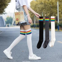 japanese college style rainbow over the knee socks fashion jk rainbow striped sweet long stockings for women ladies girls