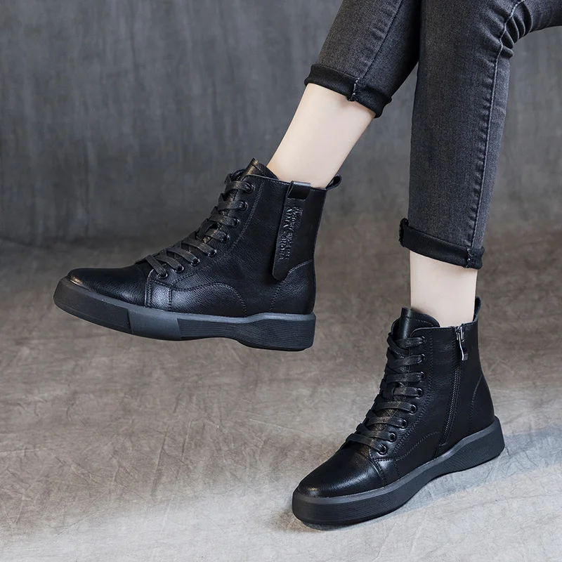 Boots Women's Large Size Autumn Winter Thick Soled Plush Single Boots Flat Soled Martin Boots