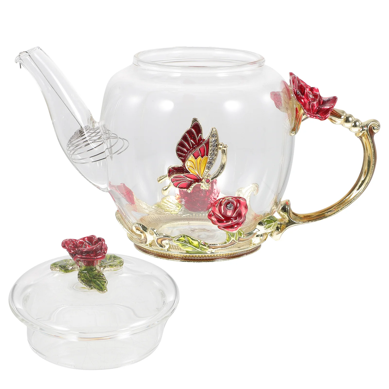 

Teapot Tea Kettle Water Pot Pitcher Stovetop Teekanne Floral Clear Leaf Loose Beverage Jug Blooming Jar Flower Ice Enameled