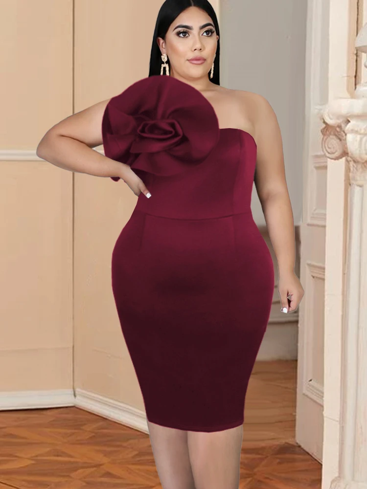 

Evening Party Dresses Plus Size One Shoulder Flower Bodycon Birthday Cocktail Event Occasion Curvy Women Dress Dropshipping 2023