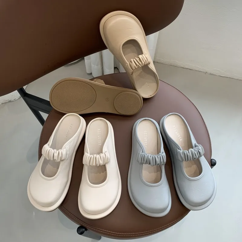 

Туфли женские с закрытым носком, 2022, женские тапочки, низкие Роскошные шлепанцы, новинка, искусственная кожа, базовая римская ткань, модные р...