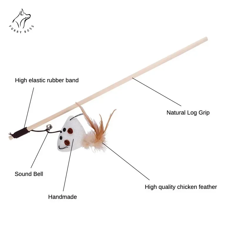 Забавная палочка с кошачьими перьями и колокольчиком играющая в висячие