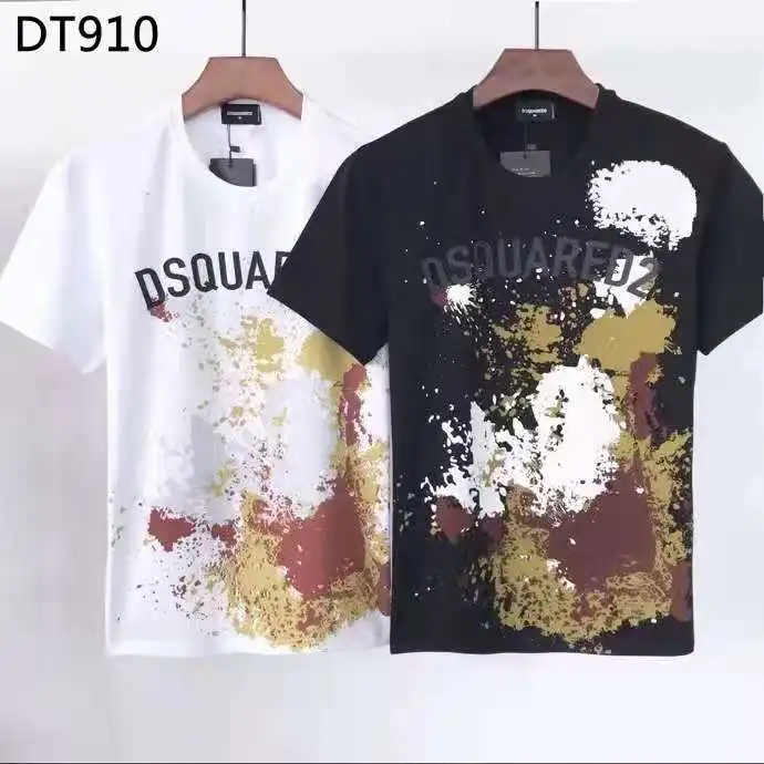 

Dsquared2 Women/Men's Spray Paint Graffiti Stylish Cotton Summer Top T Shirts Couple Outfit DT910#