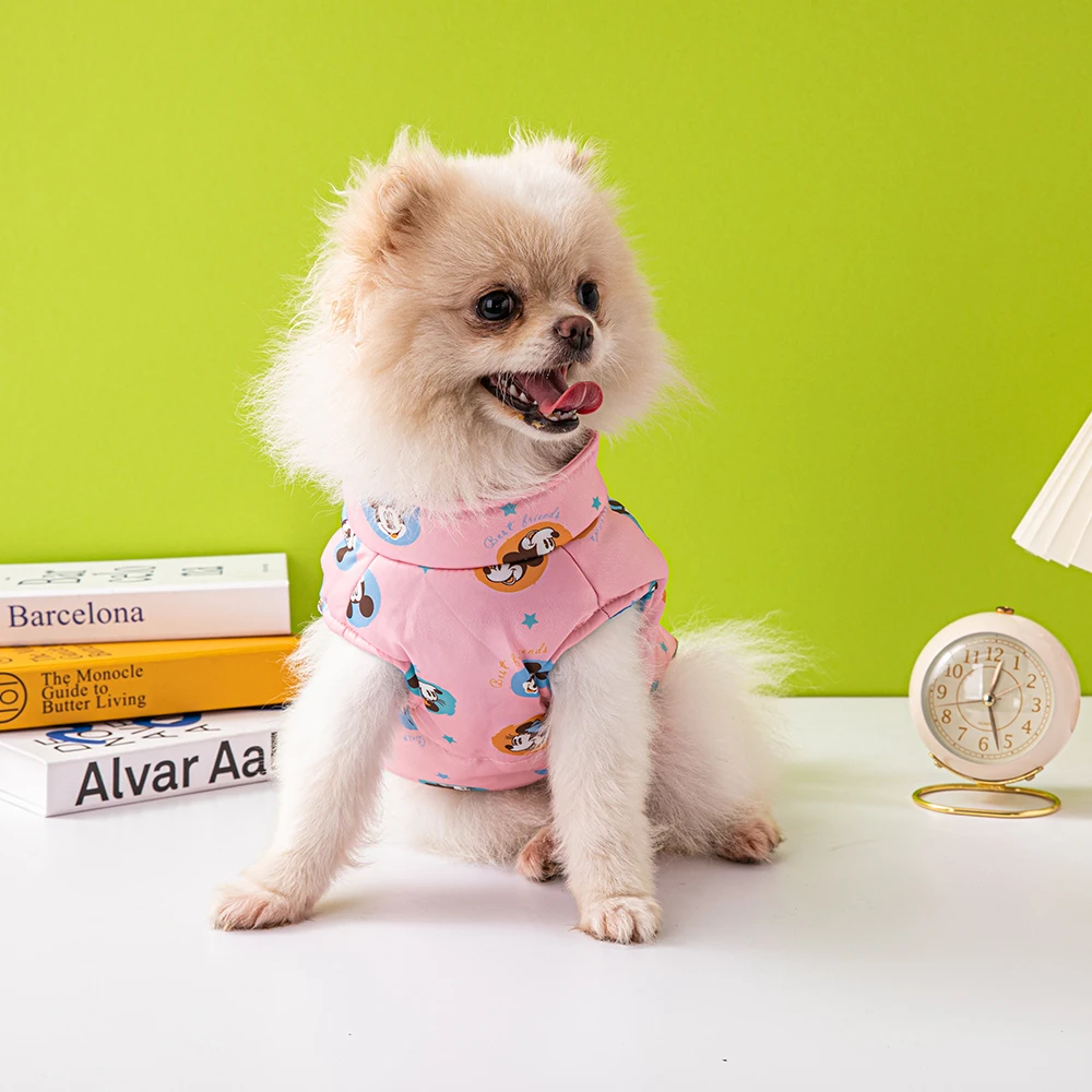 

Disney's New Pet Clothes Pink Dog Coat Fashion Print Autumn and Winter Dog Vest Can Be Pulled Rope Schnauzer Puppy Clothes