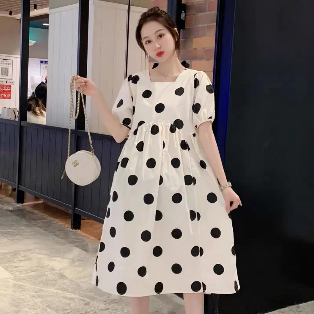 New Summer Marernity Dresses Pregnants Clothing Wear Short-sleeved Pregnant Women Pregnancy Casual Clothes Femme black dots enlarge