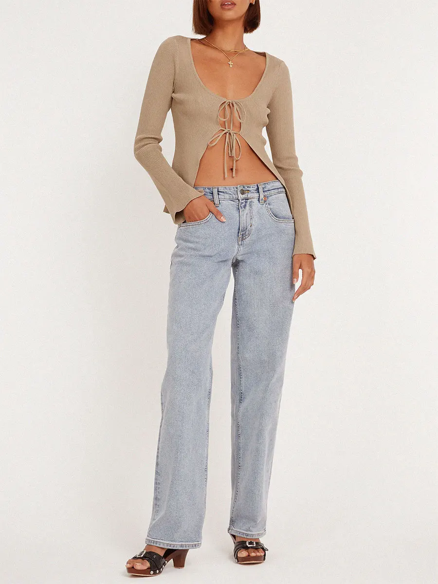 Женский кардиган в рубчик на завязках эстетичная одежда новинка уличная