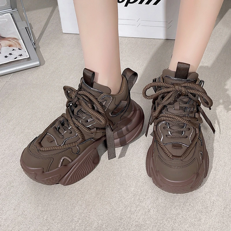 

Women Sneakers Lace-up Plataforma Mujer White Sneakers Women Platform Sports Work Shoes Zapatos Mujer Adult High Heel Shoes