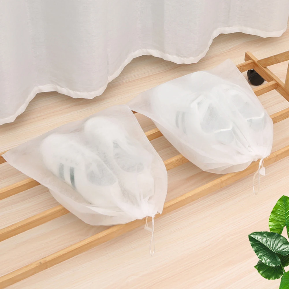 Non-Woven Shoe Dust Covers Dustproof Drawstring Clear Storage Bag Travel Pouch Shoe Bags Home Storage Organization