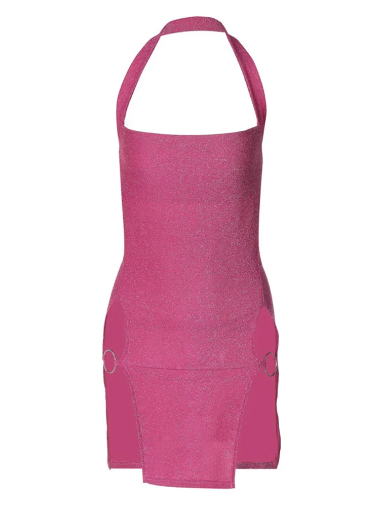 2024 женское элегантное блестящее платье с лямкой на шее и открытой спиной