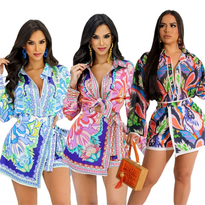 

Summer Women Dress 2023 Swimwear Korean Style Beach Cover Up Best Leisure Print Irregular Two Piece Polyester Pareos Free