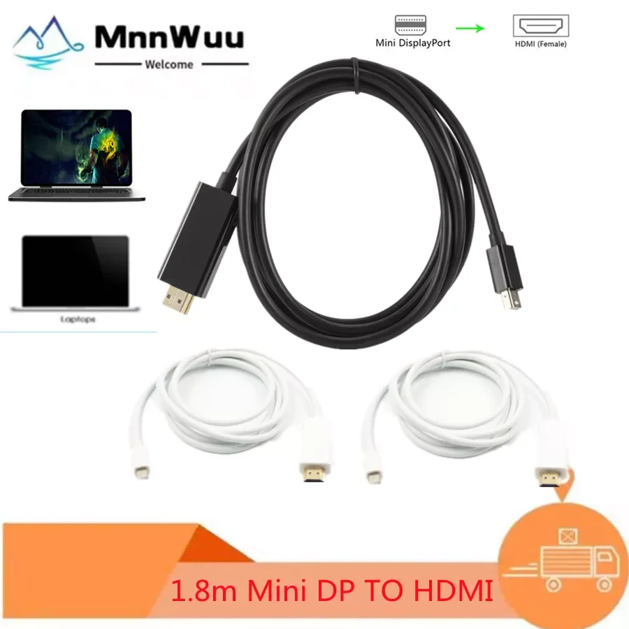 

MnnWuu Mini dp hdmi cable adapter for macbook 1.8m thunderbolt 2 input to hdmi pro compatible gold plated mini imac