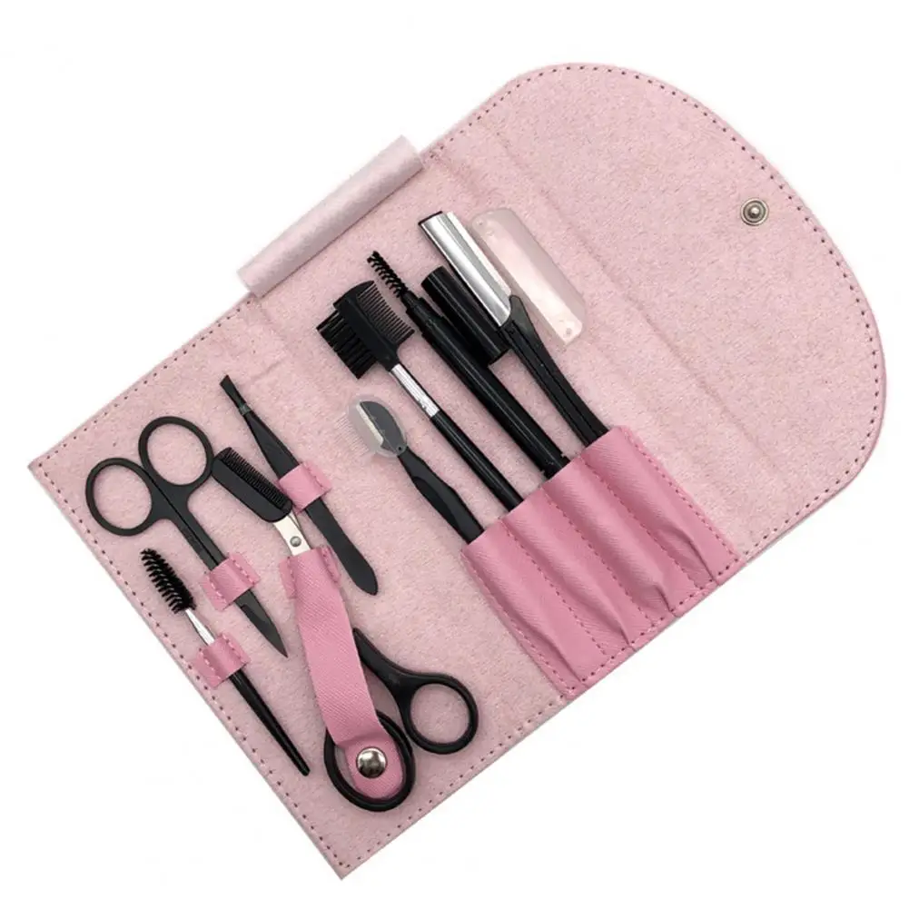 

Brow Shape Tools Eyebrow Grooming Kit 8-piece Set with Faux Leather Bag Razor Scissors Brush Comb Tools for Shaping Trimming