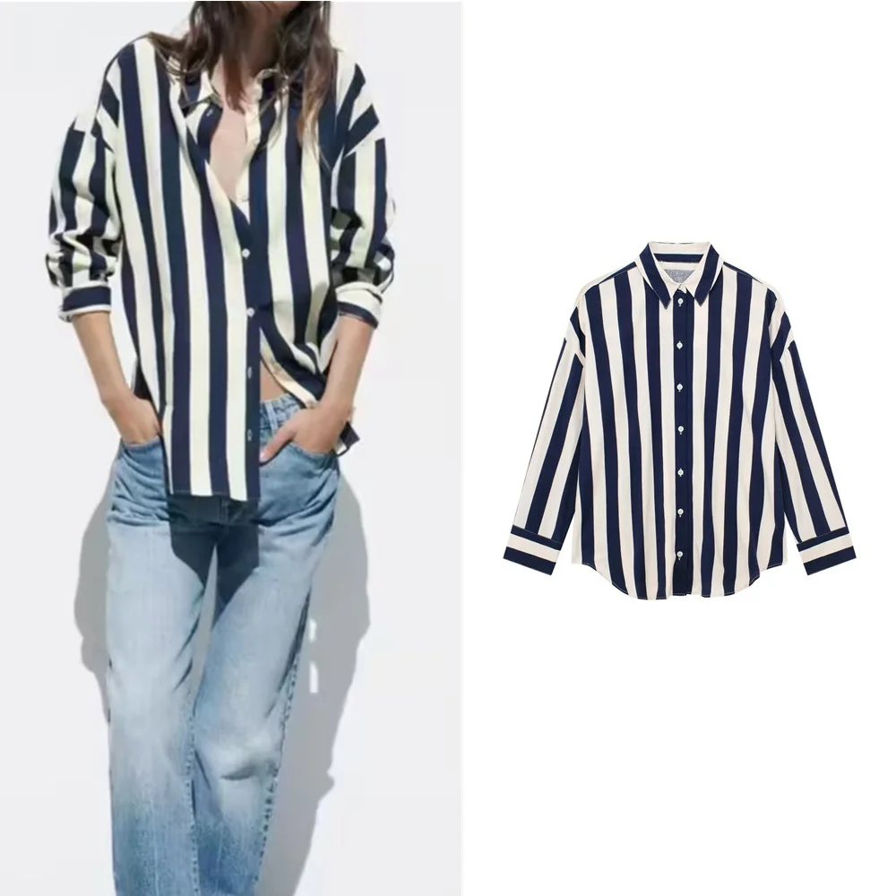 

Женская рубашка-поло с длинным рукавом, в полоску