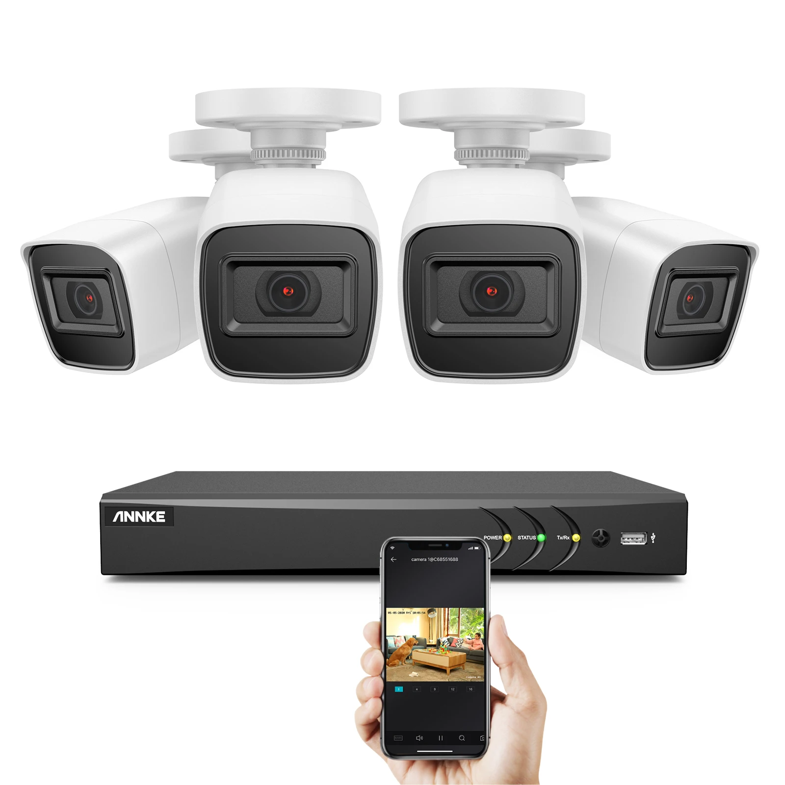 

ANNKE 4K 8CH DVR System 4pcs Camera Outdoor Wired CCTV Security System IP67 Weatherproof 100 ft EXIR Night Vision
