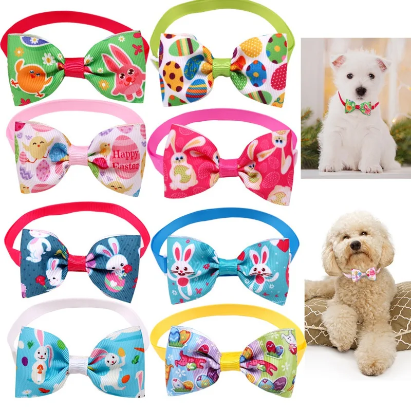 

Easter Cat Dog Bowtie Small Dog Bowtie Dog Accessories Rabbit Easter Eggs Pattern Pet Bow Tie Collars for Small Dogs Cats