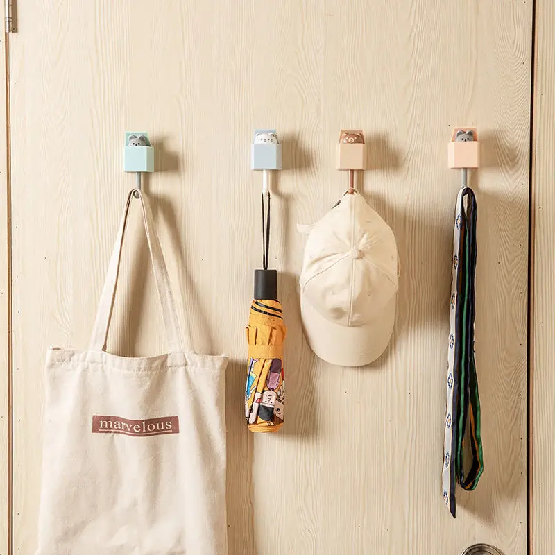 

New Household Cartoon Cat Decorative Hooks Key Holder Wall Mounted Adhesive Coat Hanger Hat Rack Sundries Organizer Accessories