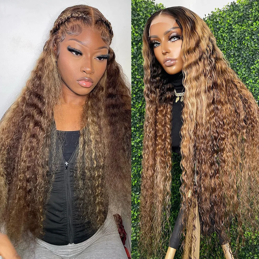 Wigs Human Hair 4/27 Lace Front Wigs Deep Curly Human Hair Wigs 13x4 Frontal HD Water Wave Lace Wig For Black Women 38inch