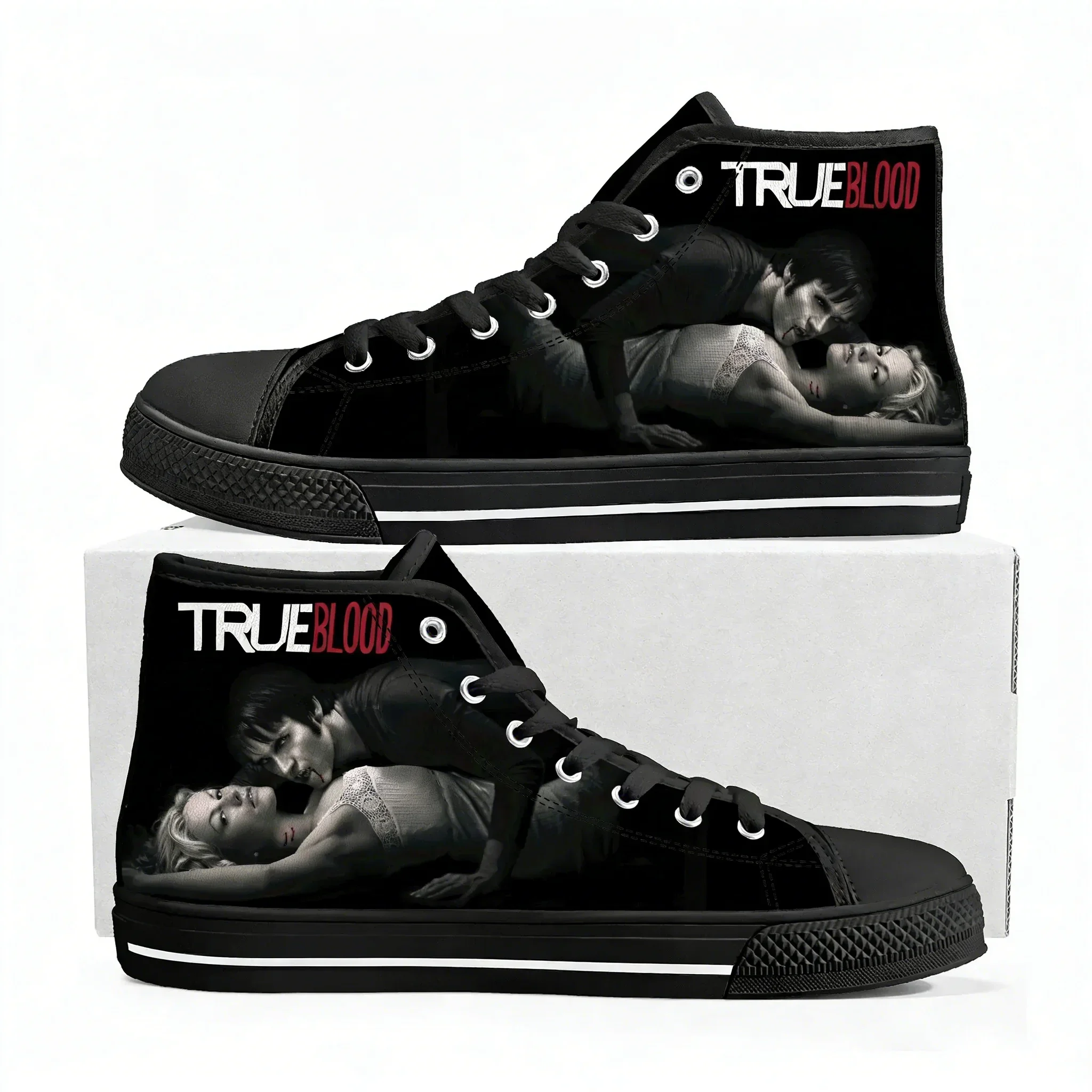 Фото Кроссовки True Blood High Top для мужчин, женщин и подростков, кеды из канваса в стиле Анны Пэйкин и Стивена Мойера, повседневная обувь для пар, обувь на заказ №1