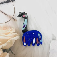 wulibaby acrylic ostrich bird brooches for women unisex blue bird animal party office brooch pin gifts