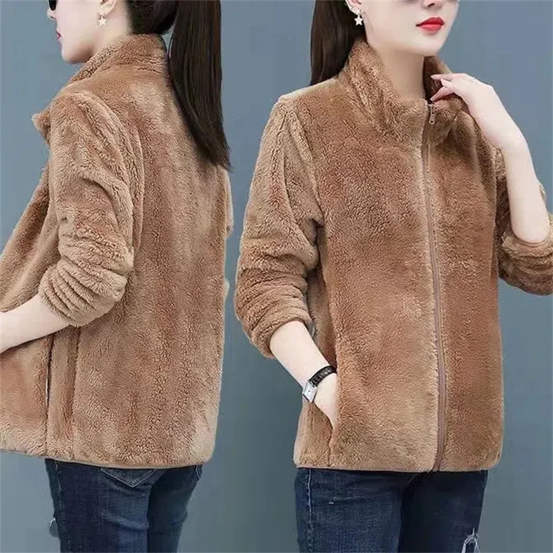 

2023 New Double-Sided Polar Fleece Mao Mao Coat Short Flannel Thick Warm Fleece Coat Women Sweater In Autumn And Winter