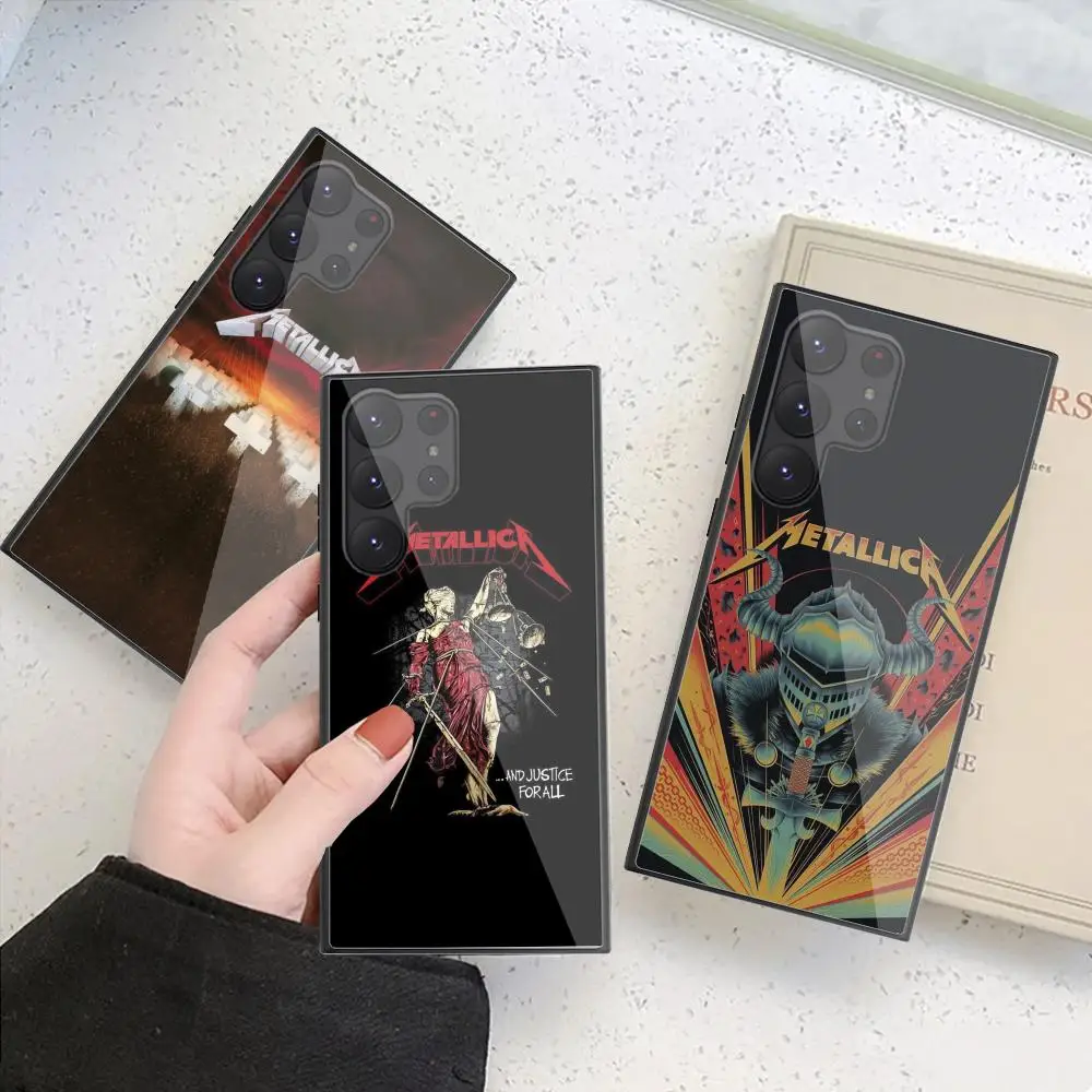 M_metallicaes Phone Case For Samsung Galaxy S24 S23 S22 S21 S20 Ultra FE Plus Black Glass Cover