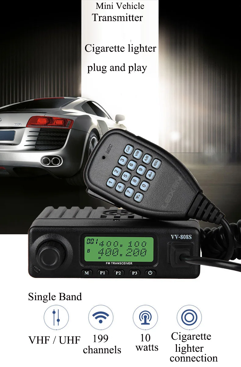 Фото Горячая распродажа 2022 года LEIXEN VV-808S Специальный однодиапазонный UHF/VHF автомобильный мобильный радиоприемник на большие расстояния с выходной мощностью 10 Вт и голосом №3