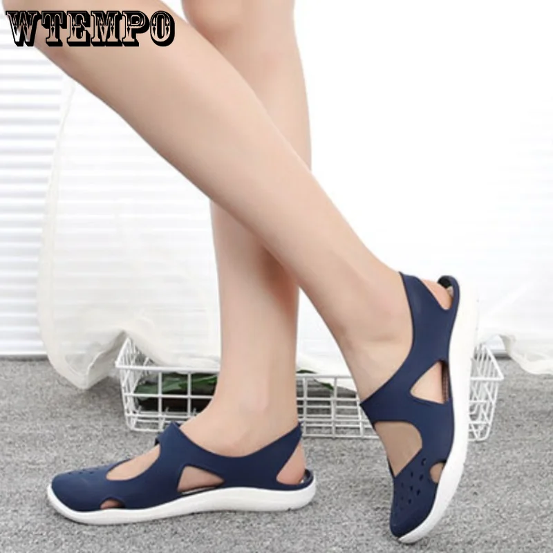 WTEMPO Women Jelly Sandals Non-slip Soft Bottom Baotou Beach Footwear Comfortable Summer Soft Shoes Female Flats Wholesale