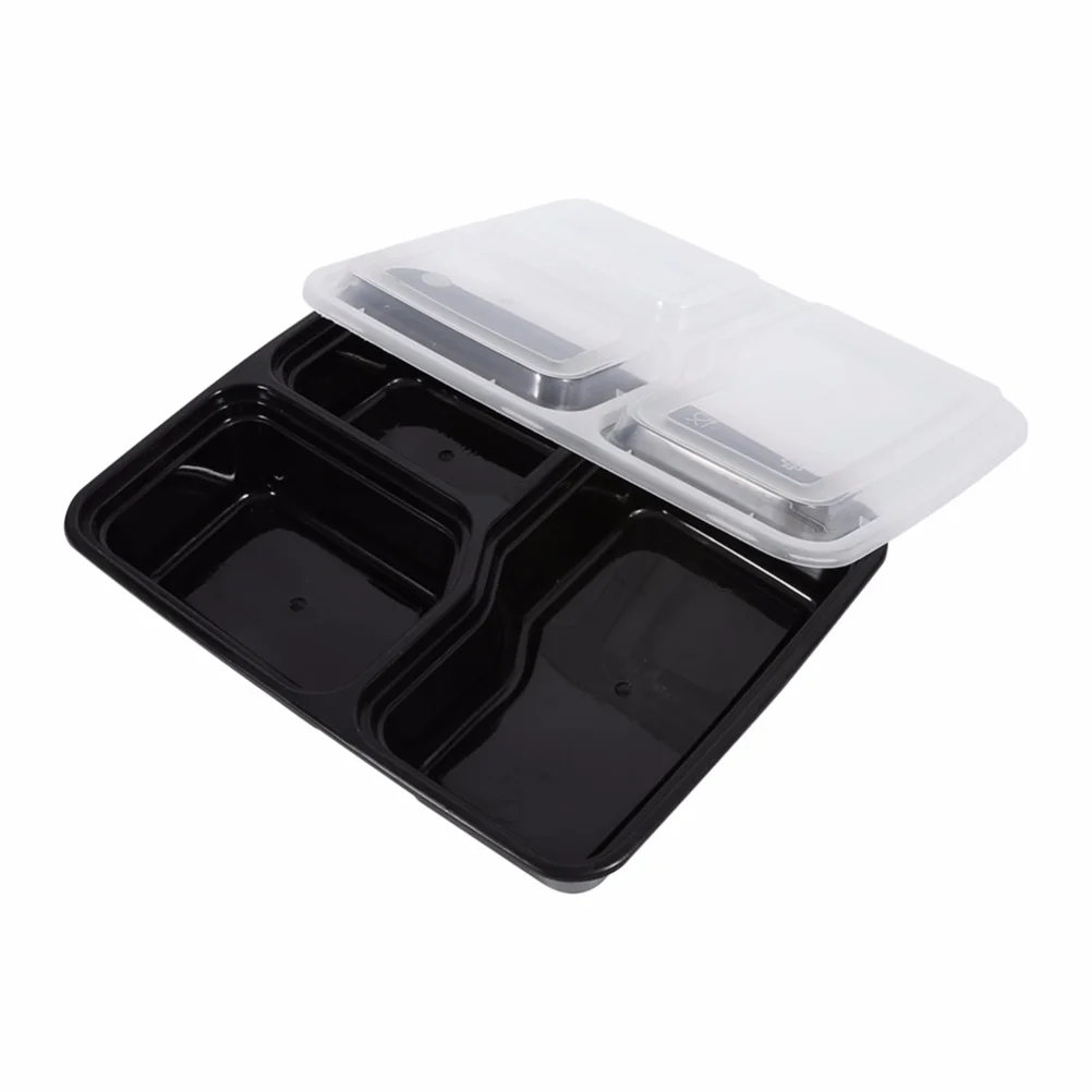 

10 Pcs Black Container Disposable Bento Box 3 Compartment Meal Lunch Boxes Takeout Food Containers