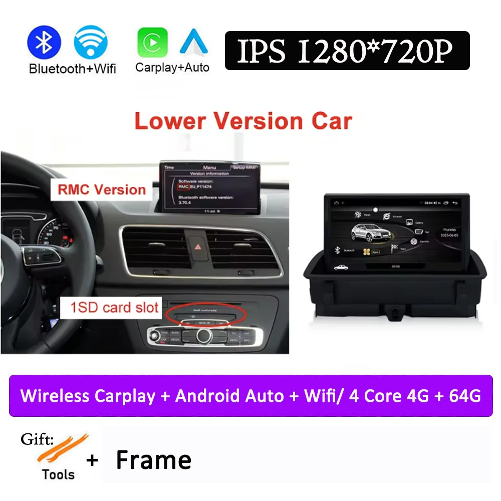 

8-дюймовый HD-экран Android 15 для Audi Q3 8U Sport 2011-2018 Автомобильный радиоприемник Стерео Видео Стерео GPS-навигация Беспроводной CarPlay 4G Lte